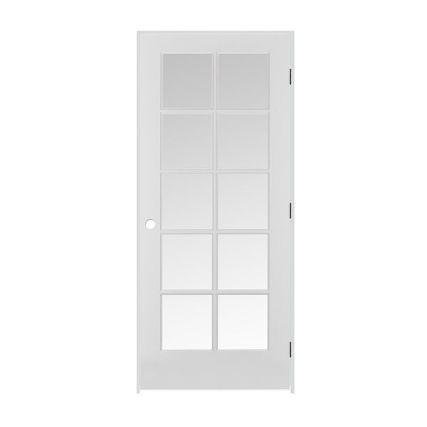 Trimlite 28"x80"x13/8" Primed 10Lite Clear Tempered Glass Interior French 49/16" LH Prehung Door Matte Hinges 2468pri1310CLETLH10B4916